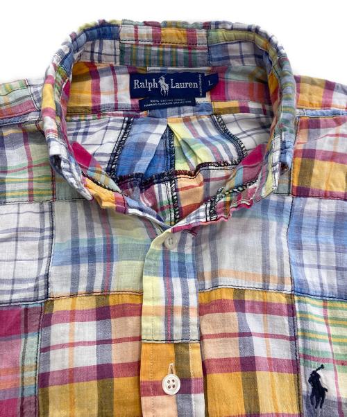 RALPH LAUREN（ラルフローレン）RALPH LAUREN (ラルフローレン) マドラスチェックパッチワークシャツ ブルー×オレンジ サイズ:Lの古着・服飾アイテム