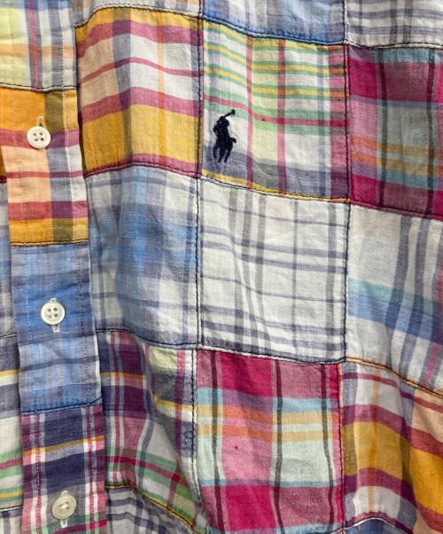 RALPH LAUREN（ラルフローレン）RALPH LAUREN (ラルフローレン) マドラスチェックパッチワークシャツ ブルー×オレンジ サイズ:Lの古着・服飾アイテム