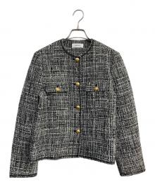 Mila Owen（ミラオーウェン）の古着「フラップデザイン金釦ツイードジャケット」｜ホワイト×ブラック