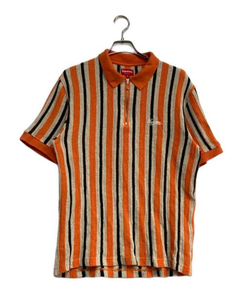 SUPREME（シュプリーム）Supreme (シュプリーム) open knit stripe zip polo オレンジ サイズ:Mの古着・服飾アイテム