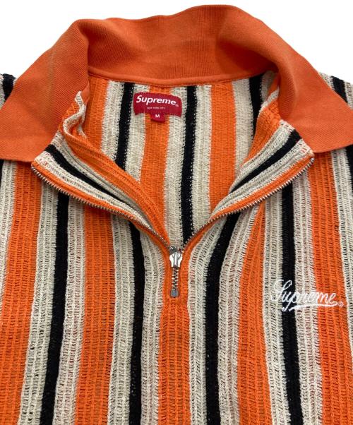 SUPREME（シュプリーム）Supreme (シュプリーム) open knit stripe zip polo オレンジ サイズ:Mの古着・服飾アイテム