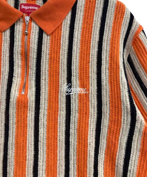 SUPREME（シュプリーム）Supreme (シュプリーム) open knit stripe zip polo オレンジ サイズ:Mの古着・服飾アイテム