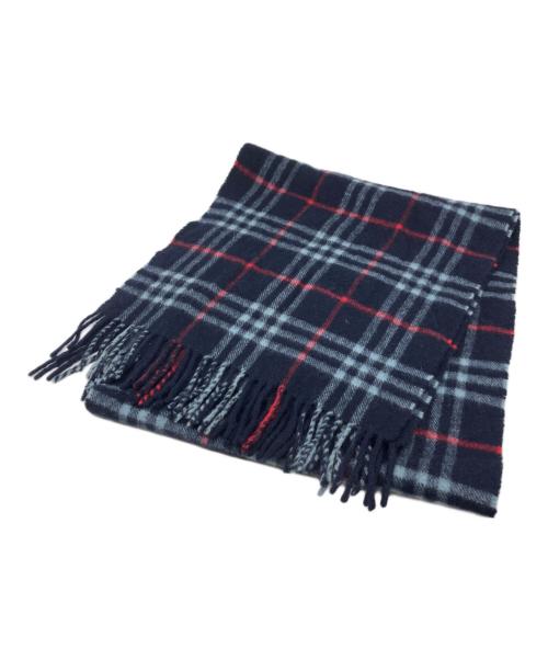 Burberry's（バーバリーズ）Burberry's (バーバリーズ) カシミヤチェックマフラー ネイビーの古着・服飾アイテム