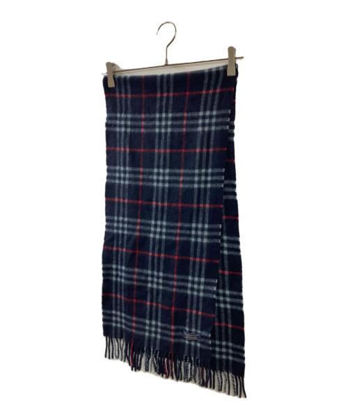 Burberry's（バーバリーズ）Burberry's (バーバリーズ) カシミヤチェックマフラー ネイビーの古着・服飾アイテム