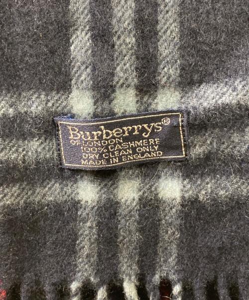 Burberry's（バーバリーズ）Burberry's (バーバリーズ) カシミヤチェックマフラー ネイビーの古着・服飾アイテム