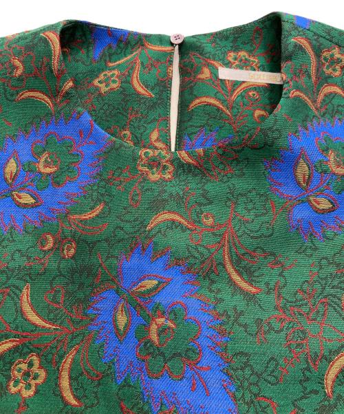 SOULEIADO（ソレイアード）SOULEIADO (ソレイアード) プリントジャカード カフタンジレドレス グリーン サイズ:36の古着・服飾アイテム