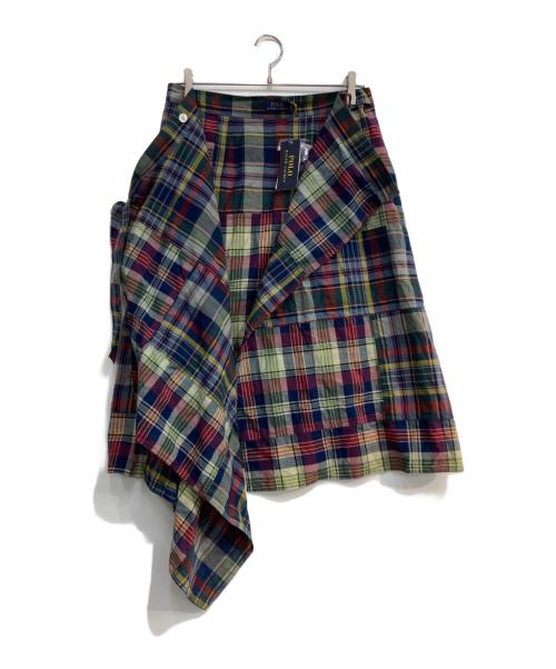 POLO RALPH LAUREN（ポロ・ラルフローレン）POLO RALPH LAUREN (ポロ・ラルフローレン) アシンメトリーチェック柄巻きスカート ネイビー サイズ:Ｍ 未使用品の古着・服飾アイテム