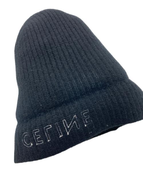 CELINE（セリーヌ）CELINE (セリーヌ) ロゴエンブロイダリーニット帽 ブラックの古着・服飾アイテム