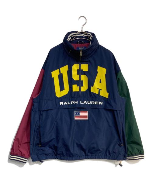 POLO RALPH LAUREN（ポロ・ラルフローレン）POLO RALPH LAUREN (ポロ・ラルフローレン) ハーフジップナイロンプルオーバー ネイビー サイズ:Lの古着・服飾アイテム