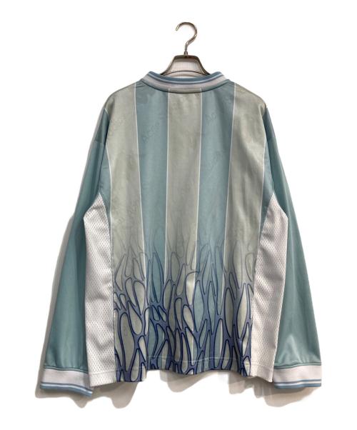 Acne studios（アクネ ストゥディオズ）ACNE STUDIOS (アクネ ストゥディオズ) Kappa (カッパ) Soccer Uniform Style Logo Mesh Vertical Striped Long Sleeve Tee ブルー サイズ: XSの古着・服飾アイテム