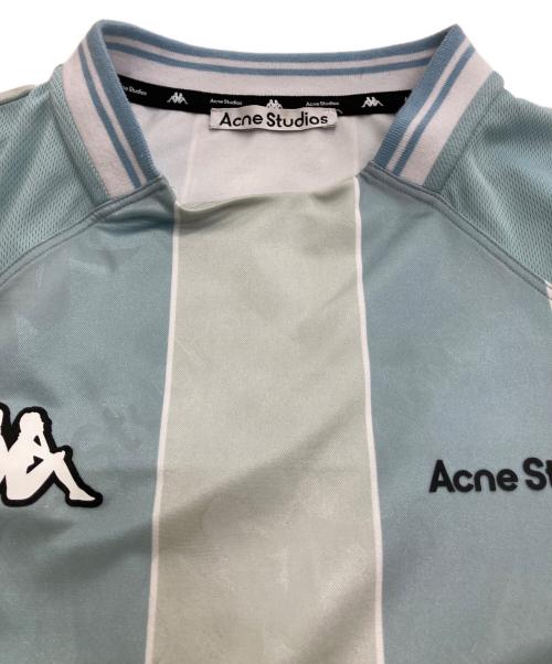 Acne studios（アクネ ストゥディオズ）ACNE STUDIOS (アクネ ストゥディオズ) Kappa (カッパ) Soccer Uniform Style Logo Mesh Vertical Striped Long Sleeve Tee ブルー サイズ: XSの古着・服飾アイテム