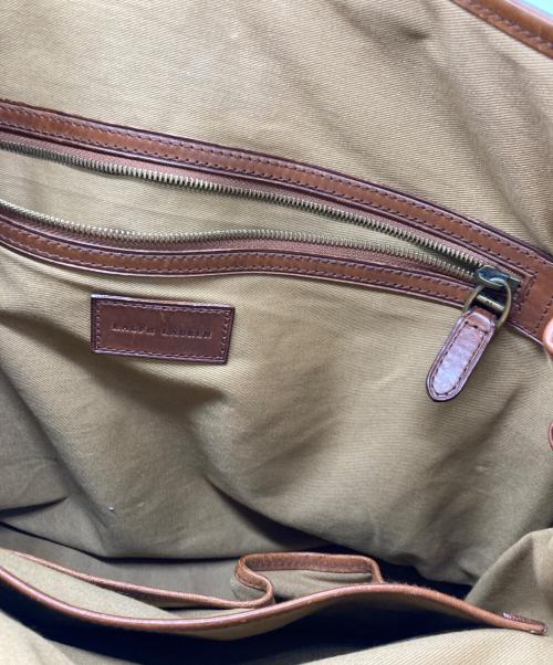 RALPH LAUREN（ラルフローレン）RALPH LAUREN (ラルフローレン) ブラックウォッチキャンバスレザートートバッグ ネイビー×グリーンの古着・服飾アイテム