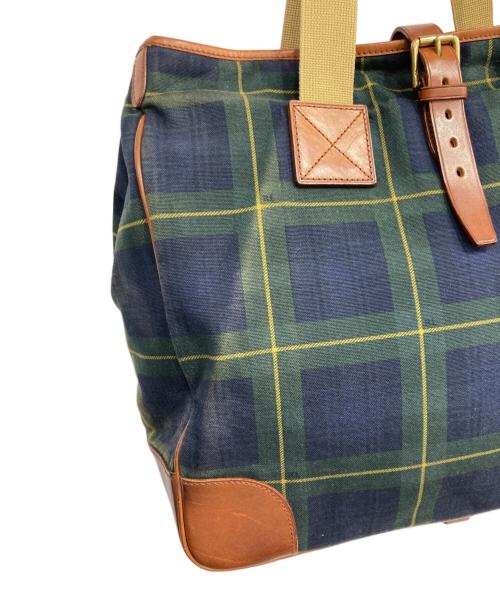 RALPH LAUREN（ラルフローレン）RALPH LAUREN (ラルフローレン) ブラックウォッチキャンバスレザートートバッグ ネイビー×グリーンの古着・服飾アイテム