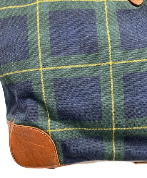 RALPH LAUREN（ラルフローレン）RALPH LAUREN (ラルフローレン) ブラックウォッチキャンバスレザートートバッグ ネイビー×グリーンの古着・服飾アイテム