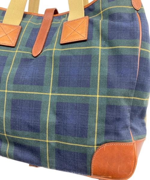 RALPH LAUREN（ラルフローレン）RALPH LAUREN (ラルフローレン) ブラックウォッチキャンバスレザートートバッグ ネイビー×グリーンの古着・服飾アイテム