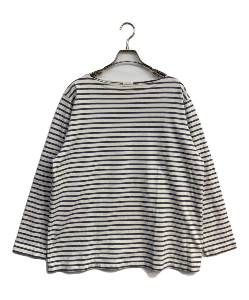 COMOLI（コモリ）COMOLI (コモリ) ボーダーボートネックカットソー ホワイト×パープル サイズ:1の古着・服飾アイテム