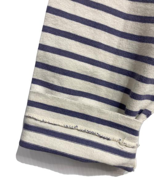 COMOLI（コモリ）COMOLI (コモリ) ボーダーボートネックカットソー ホワイト×パープル サイズ:1の古着・服飾アイテム