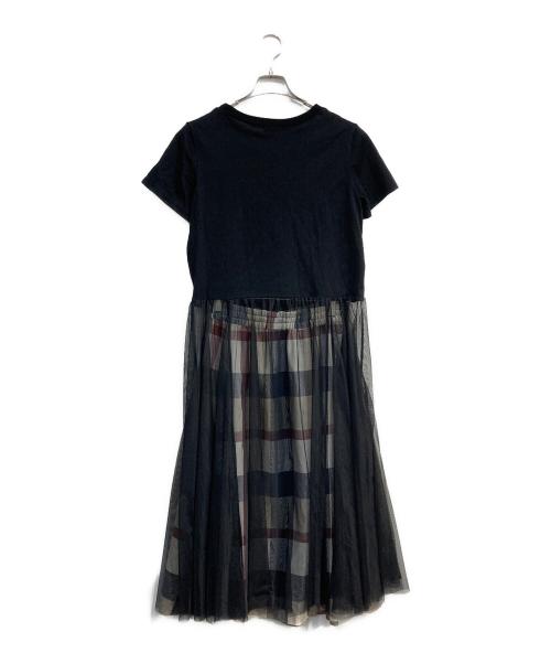 BLUE LABEL CRESTBRIDGE（ブルーレーベルクレストブリッジ）BLUE LABEL CRESTBRIDGE (ブルーレーベルクレストブリッジ) チュールワンピ＋チェックスカート ブラック サイズ:36の古着・服飾アイテム
