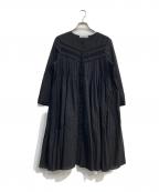 L'AUBE BLANCローブ ブラン）の古着「Pin-tuck Lace Mini Dress」｜ブラック