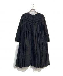 L'AUBE BLANC（ローブ ブラン）の古着「Pin-tuck Lace Mini Dress」｜ブラック