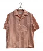 maison kitsuneメゾンキツネ）の古着「ストライプ半袖シャツ」｜オレンジ×ホワイト