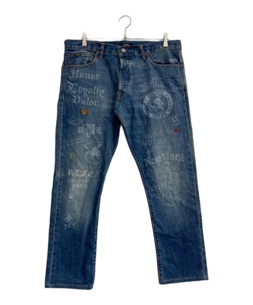 POLO RALPH LAUREN（ポロ・ラルフローレン）POLO RALPH LAUREN (ポロ・ラルフローレン) ペイントワッペンデニムパンツ インディゴ サイズ:W34×L32の古着・服飾アイテム