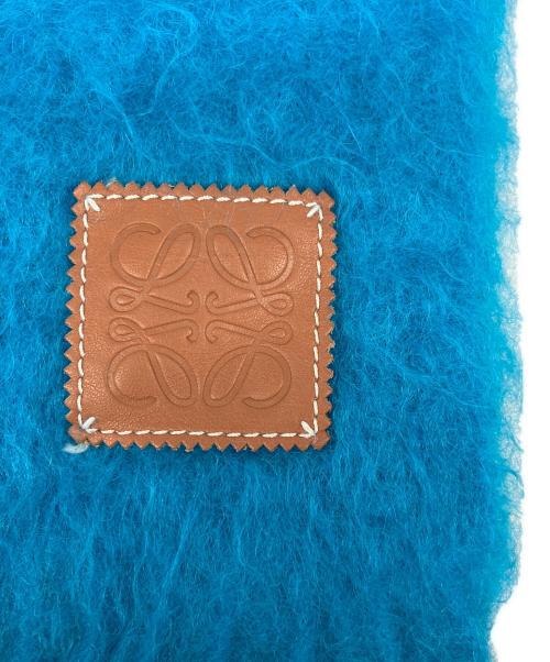 LOEWE（ロエベ）LOEWE (ロエベ) モヘアウールレザーパッチロゴマフラー ブルーの古着・服飾アイテム