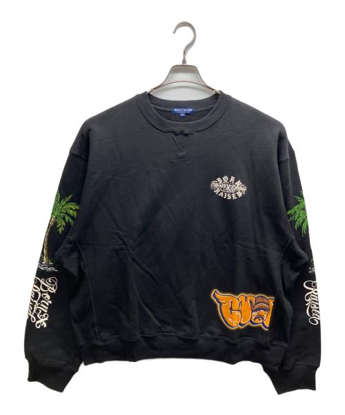 BORN X RAISED（ボーン レイズド）BORN X RAISED (ボーン レイズド) mr cartoon (ミスターカートゥーン) プリントスウェット ブラック サイズ:XXLの古着・服飾アイテム