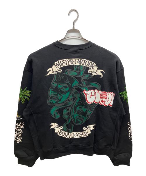 BORN X RAISED（ボーン レイズド）BORN X RAISED (ボーン レイズド) mr cartoon (ミスターカートゥーン) プリントスウェット ブラック サイズ:XXLの古着・服飾アイテム