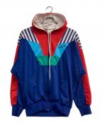 adidasアディダス）の古着「パネルフードトラックジャケット」｜ネイビー×レッド