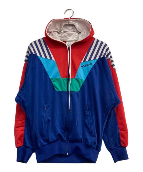 adidas（アディダス）adidas (アディダス) パネルフードトラックジャケット ネイビー×レッド サイズ:4の古着・服飾アイテム