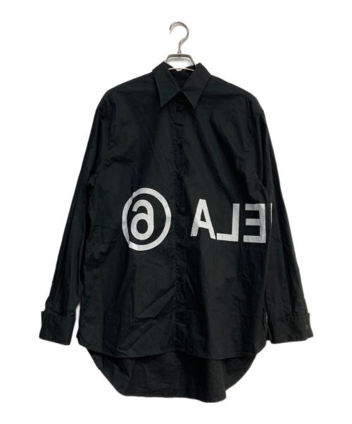 MM6 Maison Margiela（エムエムシックスメゾンマルジェラ）MM6 Maison Margiela (エムエムシックスメゾンマルジェラ) コットンシャツ リバースロゴプリント バックリボン ブラック サイズ:38の古着・服飾アイテム
