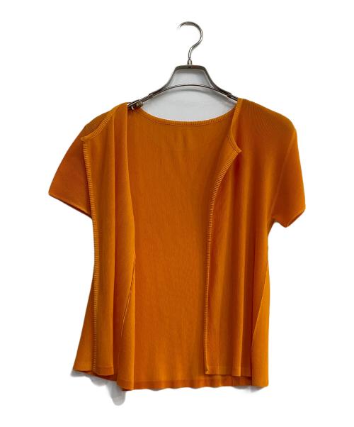 ISSEY MIYAKE（イッセイミヤケ）ISSEY MIYAKE (イッセイミヤケ) 半袖プリーツカーディガン オレンジ サイズ:3の古着・服飾アイテム