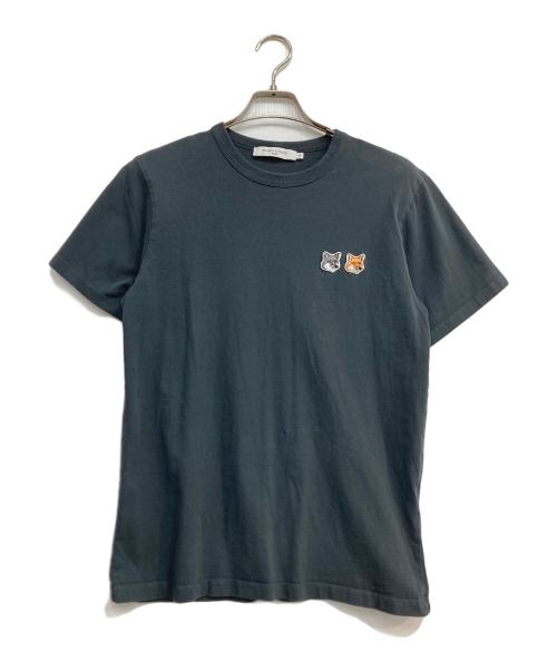 maison kitsune（メゾンキツネ）MAISON KITSUNE (メゾンキツネ) ダブル フォックスヘッド Tシャツ ブラック サイズ:XSの古着・服飾アイテム