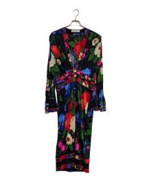 LEONARD PARIS（レオナール パリ）の古着「シルク花柄ワンピース」｜ブラック×レッド