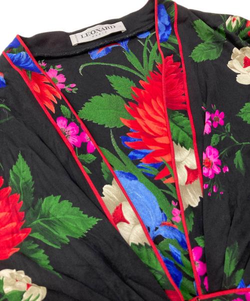 LEONARD PARIS（レオナール パリ）LEONARD PARIS (レオナール パリ) シルク花柄ワンピース ブラック×レッド サイズ:4の古着・服飾アイテム
