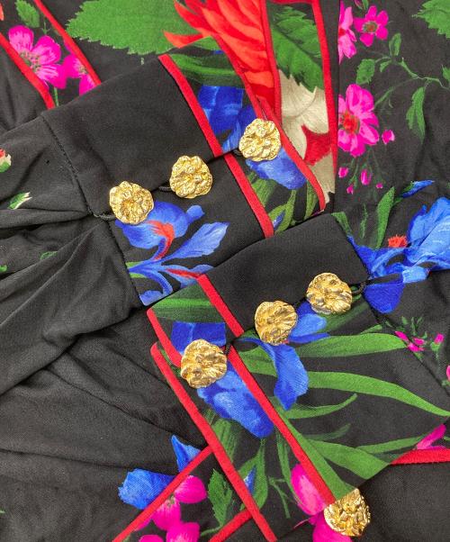 LEONARD PARIS（レオナール パリ）LEONARD PARIS (レオナール パリ) シルク花柄ワンピース ブラック×レッド サイズ:4の古着・服飾アイテム