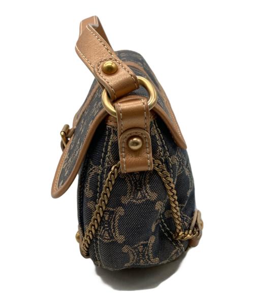 CELINE（セリーヌ）CELINE (セリーヌ) パリマカダム柄デニムワンショルダーバッグ インディゴ×ブラウンの古着・服飾アイテム