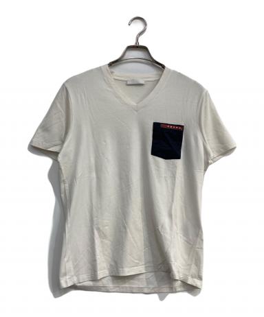 中古・古着通販】PRADA (プラダ) Vネックロゴ半袖Tシャツ ホワイト