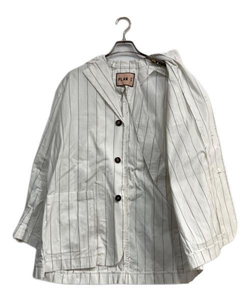 PLAN C（プランシー）Plan C (プランシー) ストライプカジュアルジャケット ホワイト×ブルー サイズ:36の古着・服飾アイテム