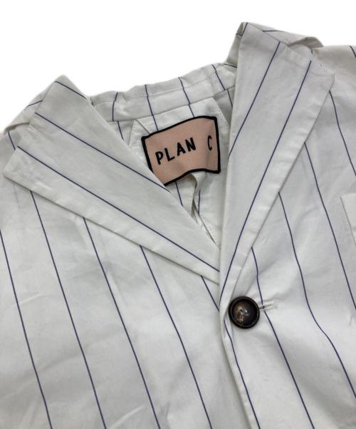 PLAN C（プランシー）Plan C (プランシー) ストライプカジュアルジャケット ホワイト×ブルー サイズ:36の古着・服飾アイテム