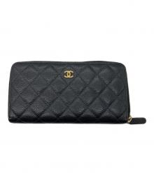 CHANEL（シャネル）の古着「キャビアスキンラウンドジップウォレット」｜ブラック