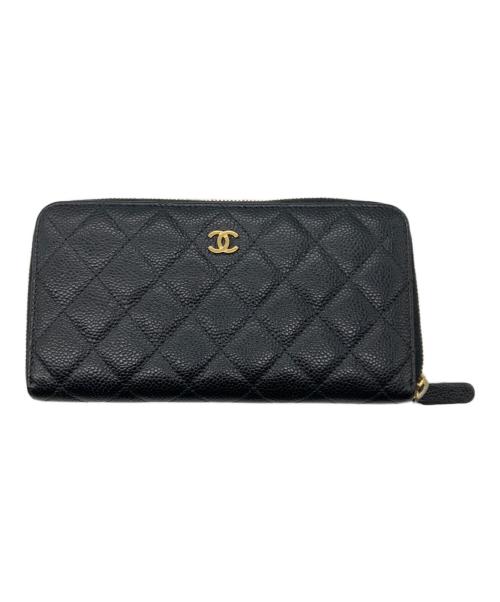 CHANEL（シャネル）CHANEL (シャネル) キャビアスキンラウンドジップウォレット ブラックの古着・服飾アイテム