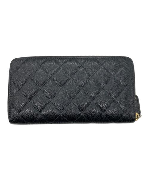 CHANEL（シャネル）CHANEL (シャネル) キャビアスキンラウンドジップウォレット ブラックの古着・服飾アイテム