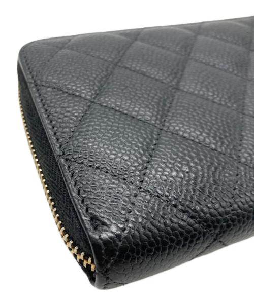 CHANEL（シャネル）CHANEL (シャネル) キャビアスキンラウンドジップウォレット ブラックの古着・服飾アイテム