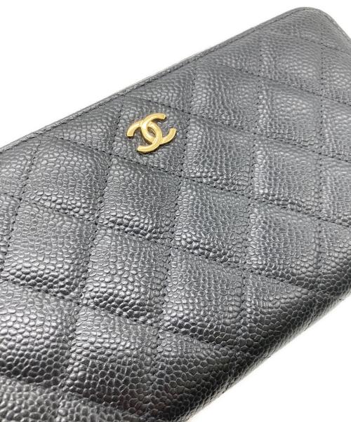 CHANEL（シャネル）CHANEL (シャネル) キャビアスキンラウンドジップウォレット ブラックの古着・服飾アイテム