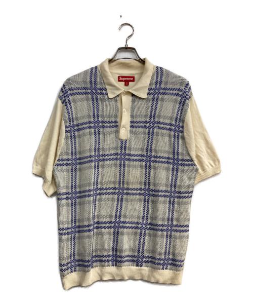 SUPREME（シュプリーム）SUPREME (シュプリーム) plaid knit s/s polo ホワイト×ブルー サイズ:Mの古着・服飾アイテム