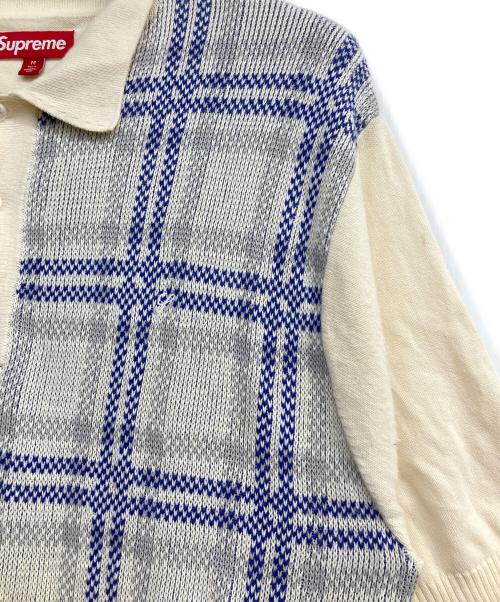SUPREME（シュプリーム）SUPREME (シュプリーム) plaid knit s/s polo ホワイト×ブルー サイズ:Mの古着・服飾アイテム