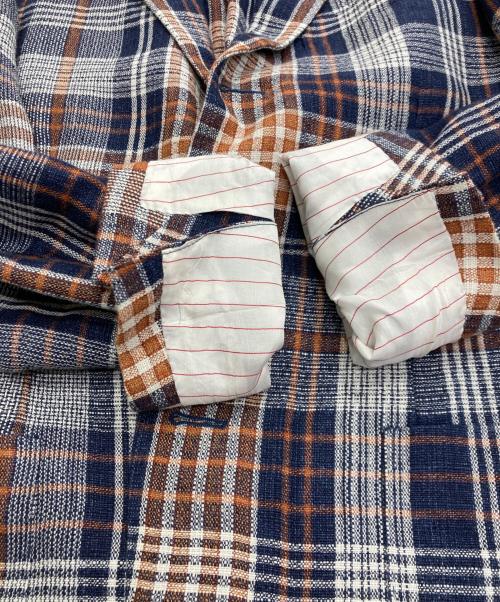 THE GIGI（ザ・ジジ）THE GIGI (ザ・ジジ) リネン混チェックテーラードジャケット ネイビー サイズ:46の古着・服飾アイテム