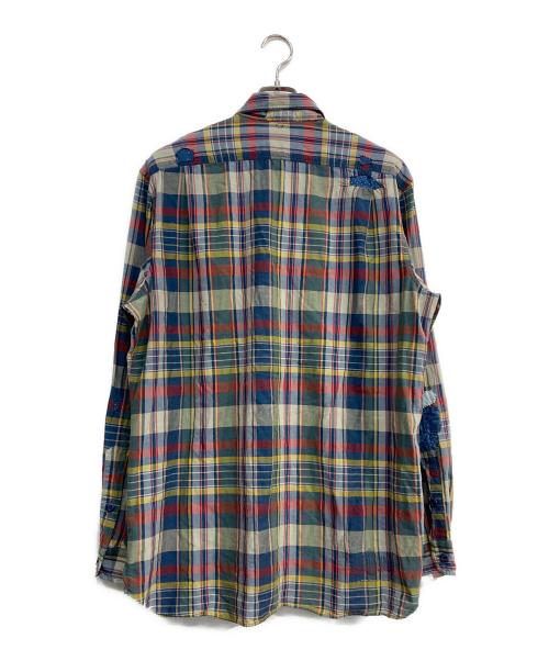 POLO RALPH LAUREN（ポロ・ラルフローレン）POLO RALPH LAUREN (ポロ・ラルフローレン) リペア加工パッチワークチェックシャツ ネイビー サイズ:Lの古着・服飾アイテム